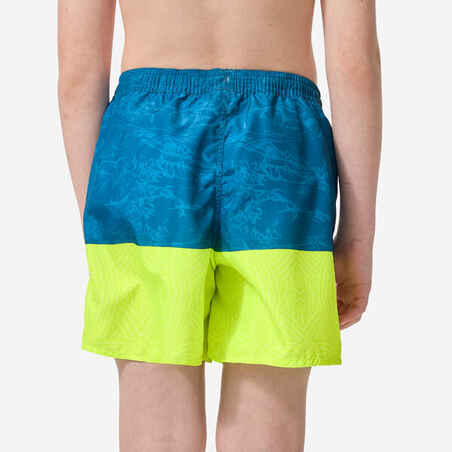 Boys’ surfing swim shorts with pockets - 100 Stories blue yellow
