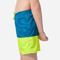 Boys’ surfing swim shorts with pockets - 100 Stories blue yellow