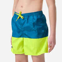 Boys’ surfing swim shorts with pockets - 100 Stories blue yellow