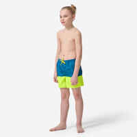 Boys’ surfing swim shorts with pockets - 100 Stories blue yellow