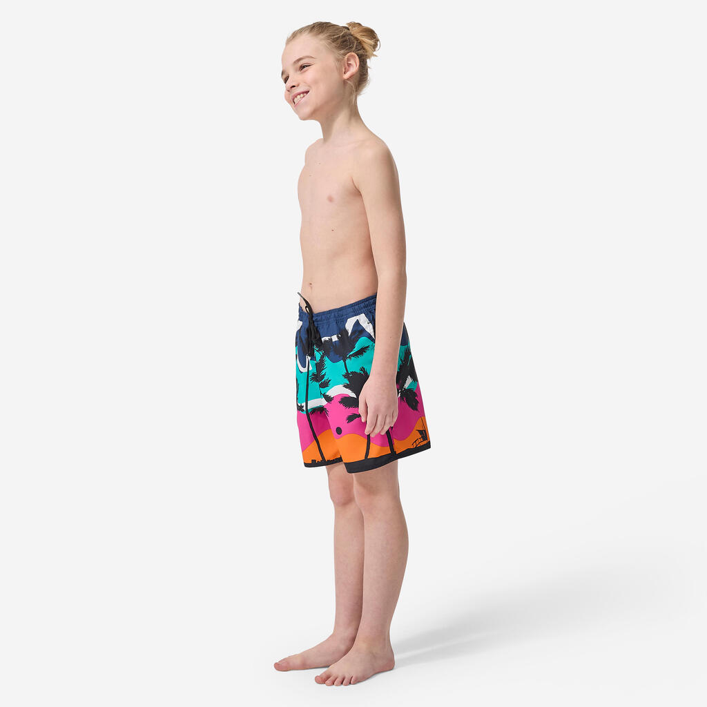 Short de bain surf à poches Garçon - 100 Shadow palm turquoise