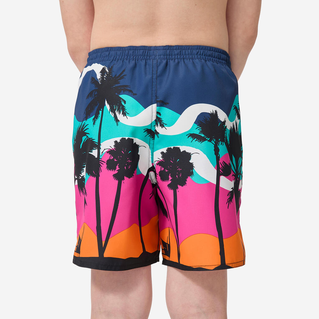Short de bain surf à poches Garçon - 100 Shadow palm turquoise