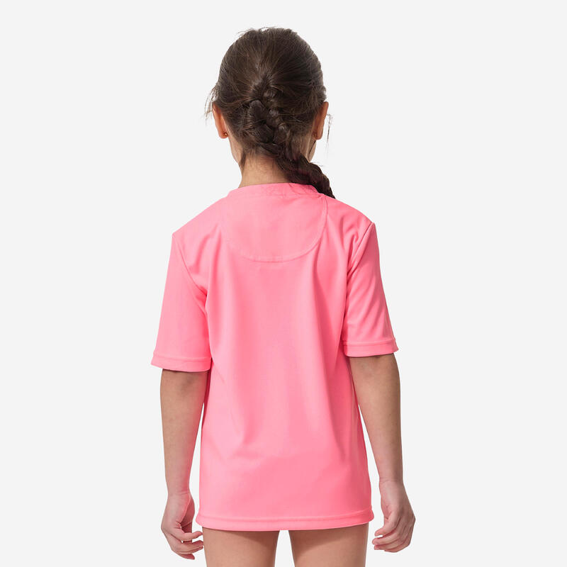 Çocuk Standart Kalıp Kısa Kollu UV Korumalı Tişört - Pembe - 100