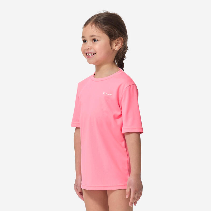 Uv-werende rashguard met korte mouwen voor kinderen roze