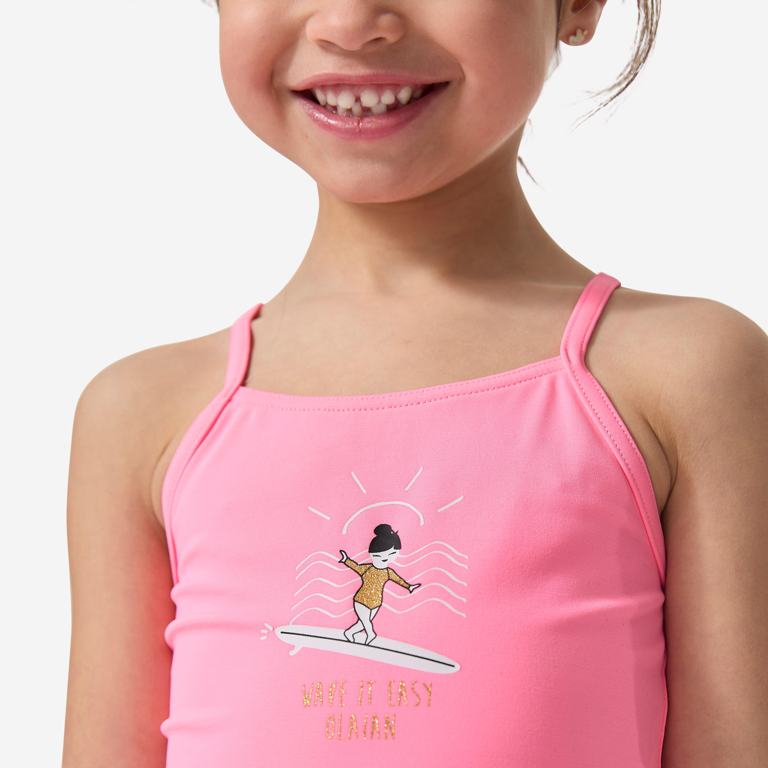 Meisjes badpak Hanalei 100 pastelroze 3/4