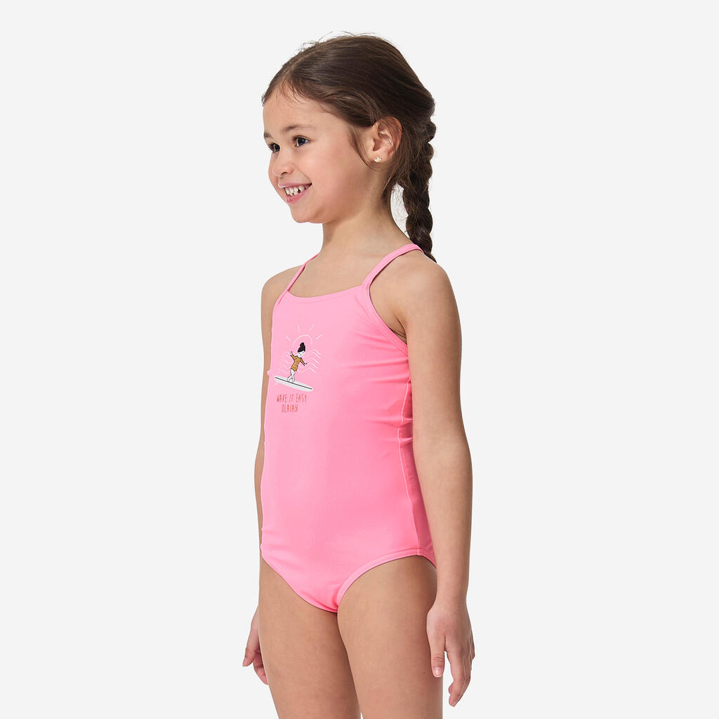 Girl’s 1-piece striped swimsuit - 100 Hanalei blue pink