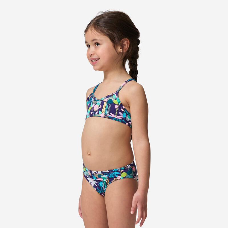 Çocuk Yuvarlak Yaka Bikini Takımı - Çok Renkli - Çiçek Desenli - BONI