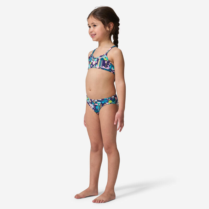 Çocuk Yuvarlak Yaka Bikini Takımı - Çok Renkli - Çiçek Desenli - BONI