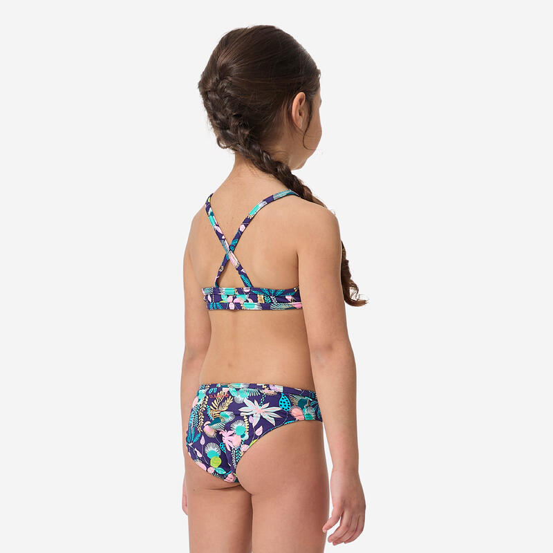 Çocuk Yuvarlak Yaka Bikini Takımı - Çok Renkli - Çiçek Desenli - BONI