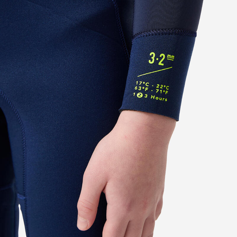 Wetsuit voor surfen kinderen fullsuit 3/2 blauw/zwart