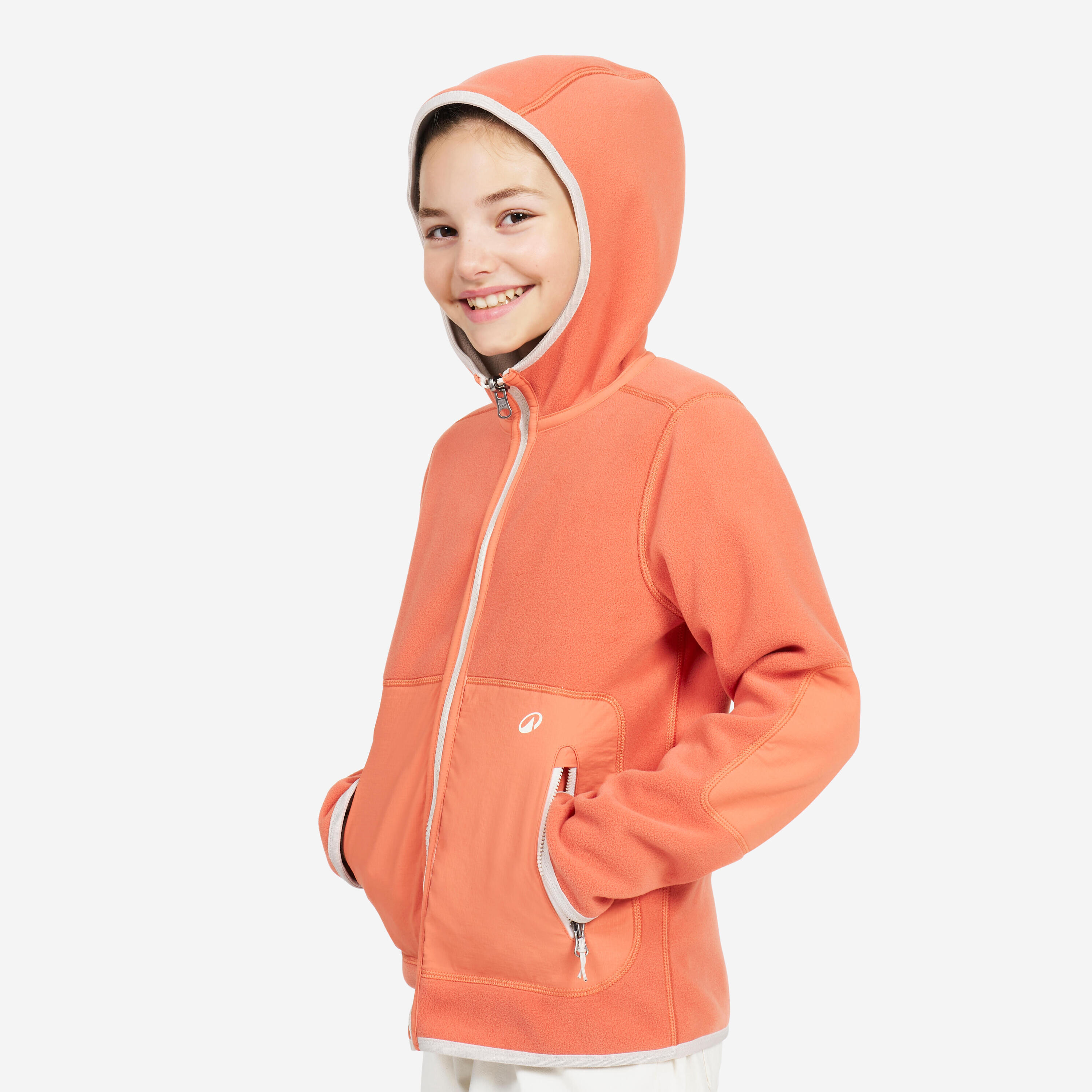 Giacca vela bambini SAILING 500 pile reversibile arancione-beige 5/13
