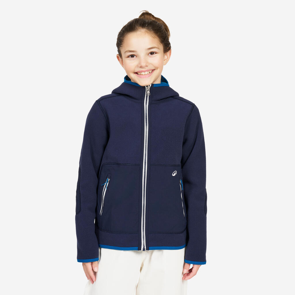 Fleecejacke Segeln Kinder warm wendbar 500 marineblau/gelb