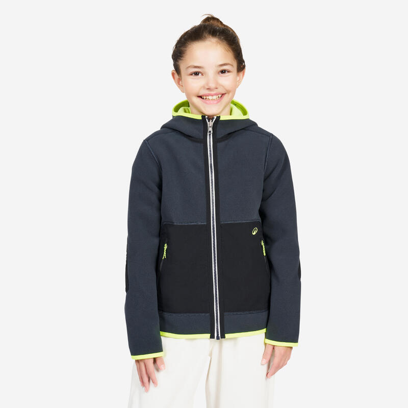 Casaco polar de vela quente e reversível Criança 500 cinzento/amarelo fluo