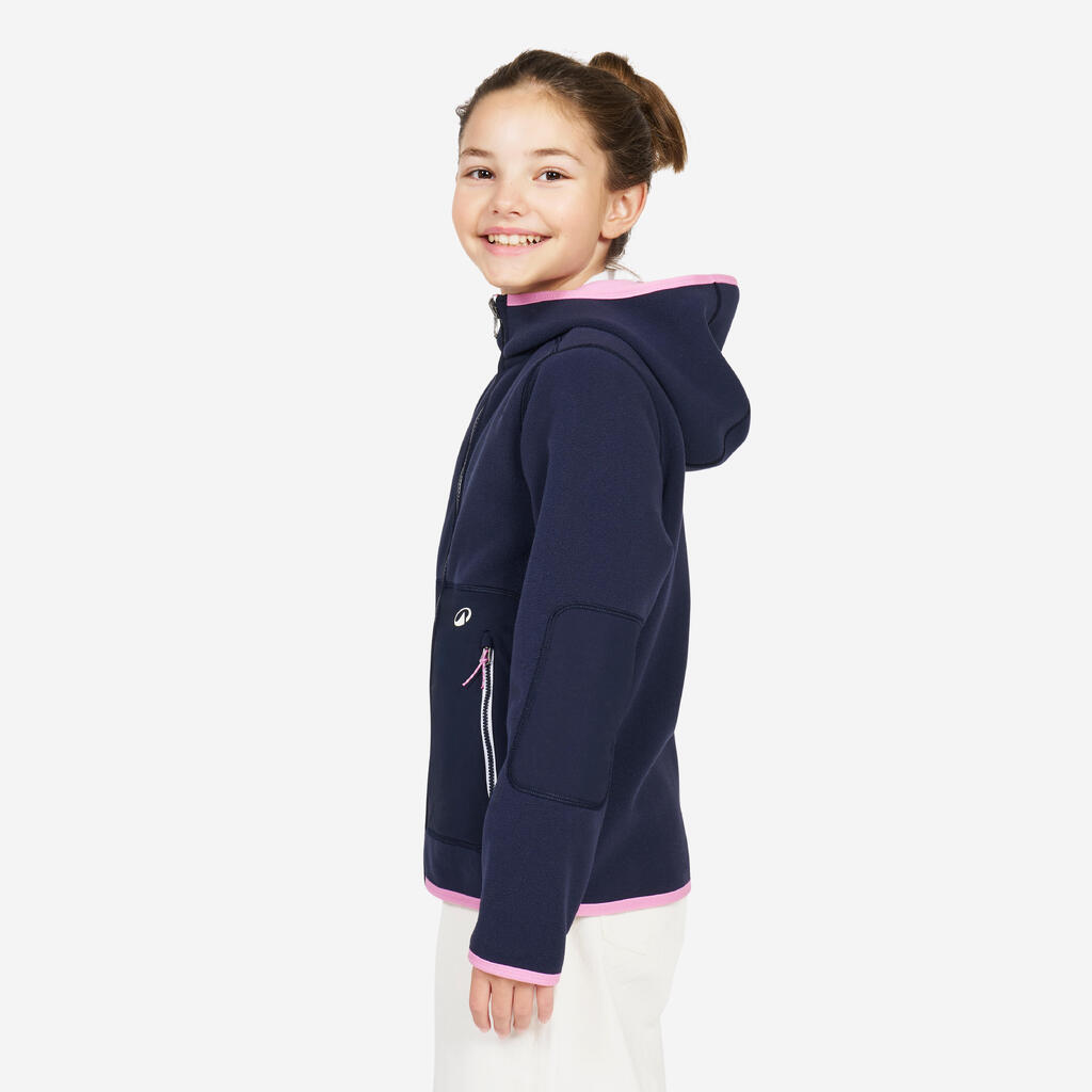 Veste polaire de voile, chaude et réversible, enfant, 500, bleu navy / moutarde