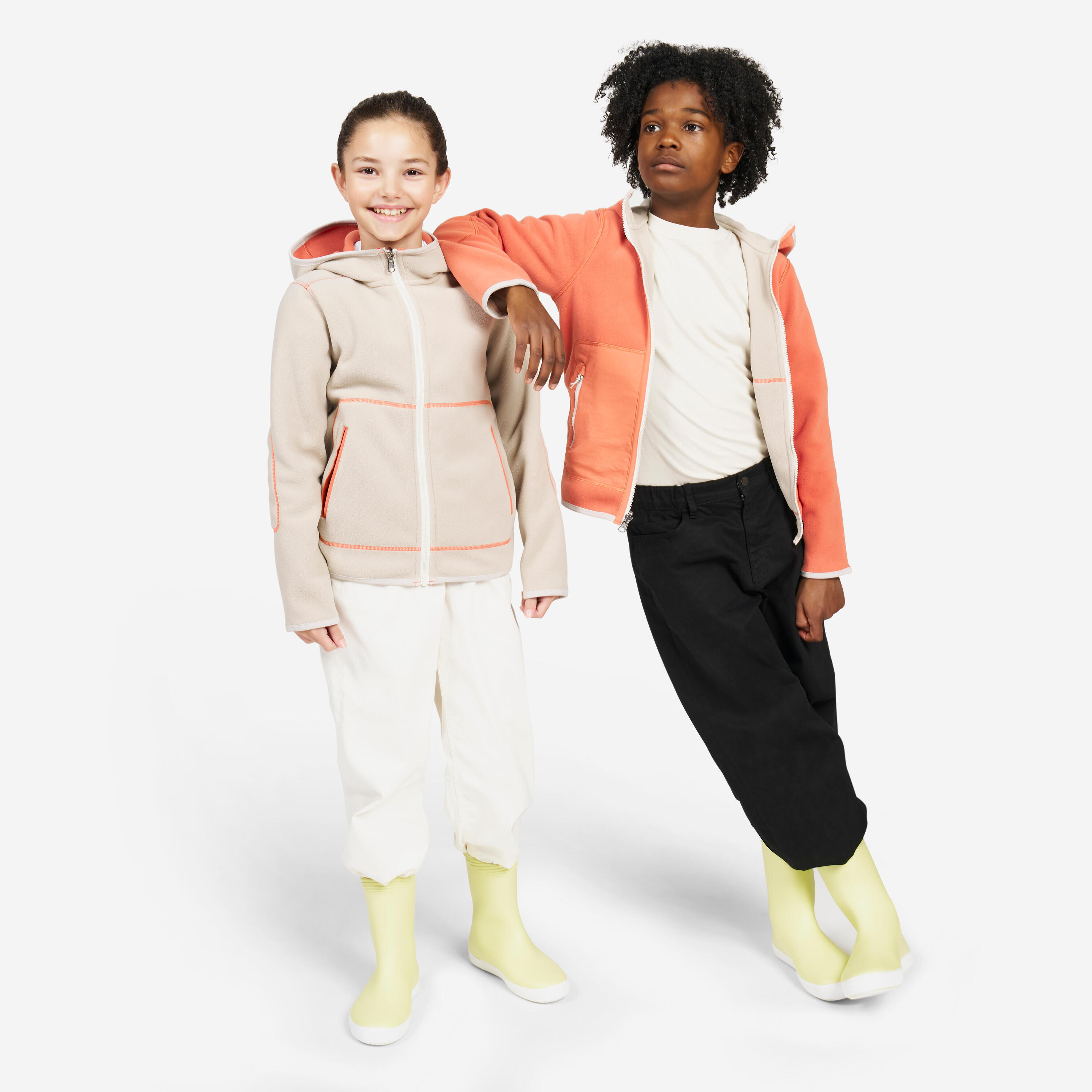 Giacca vela bambini SAILING 500 pile reversibile arancione-beige 13/13