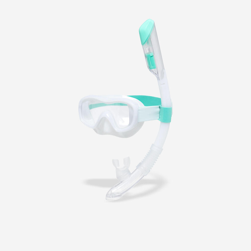 Kit de snorkeling masque 100 COMFORT tuba DRYTOP Junior Blanc