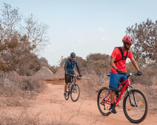 Mężczyźni jadący na rowerach MTB
