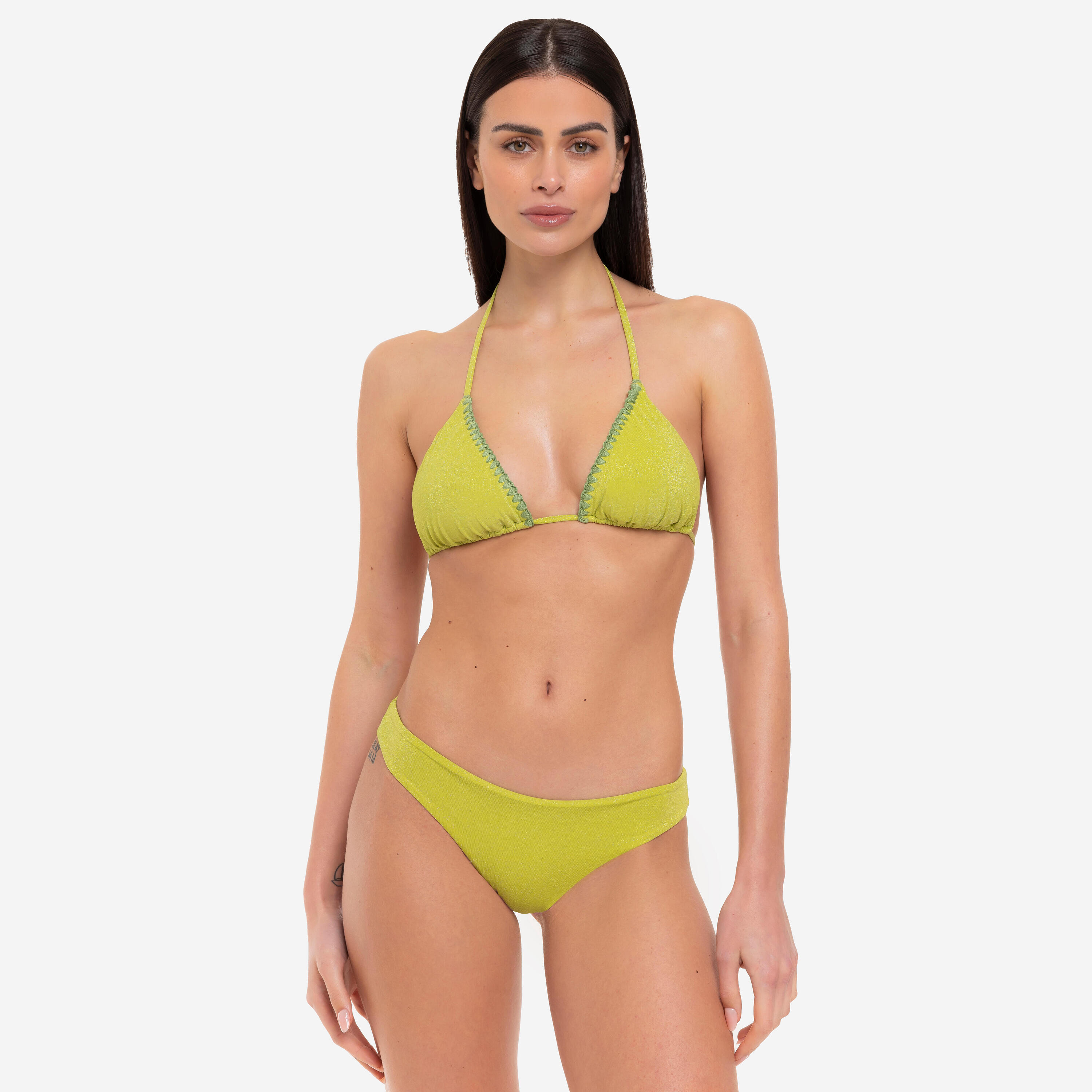LE BLU Bikini donna triangolo + slip brasiliano lurex lime - Le Blu