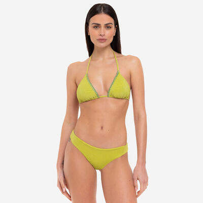 Bikini donna triangolo + slip brasiliano lurex lime - Le Blu