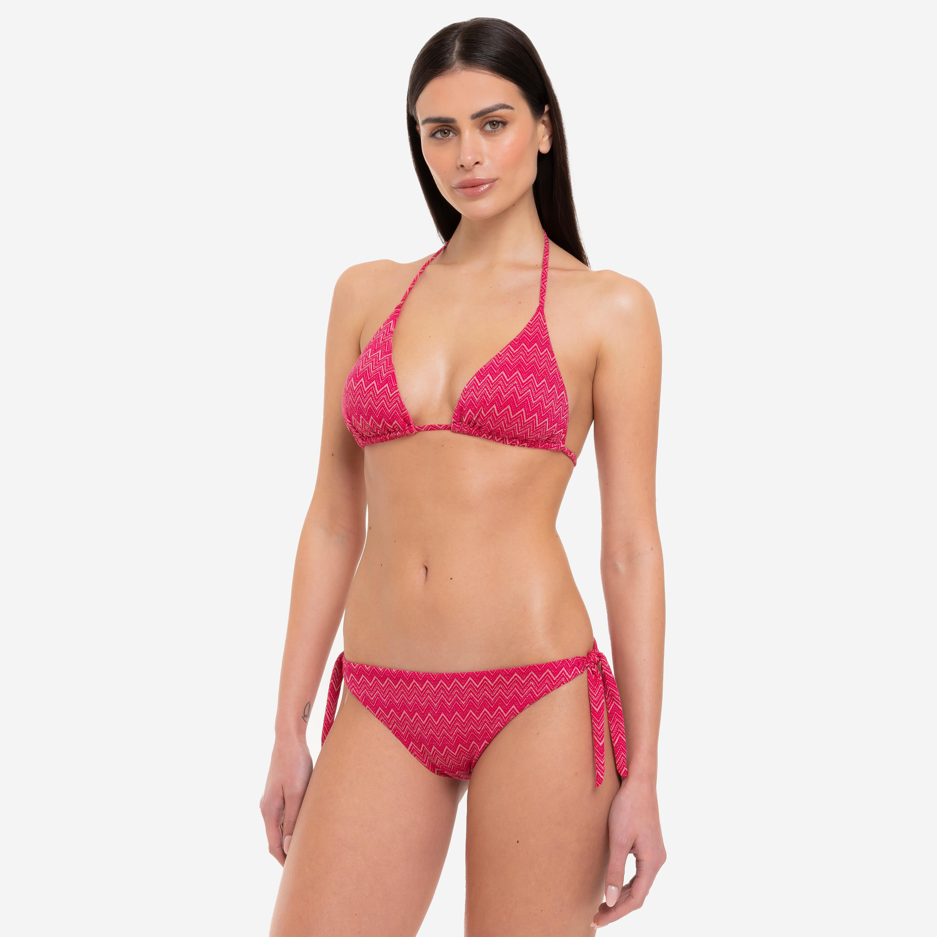 Bikini donna triangolo + slip fantasia zig-zag lurex rosa - Le Blu 2/8