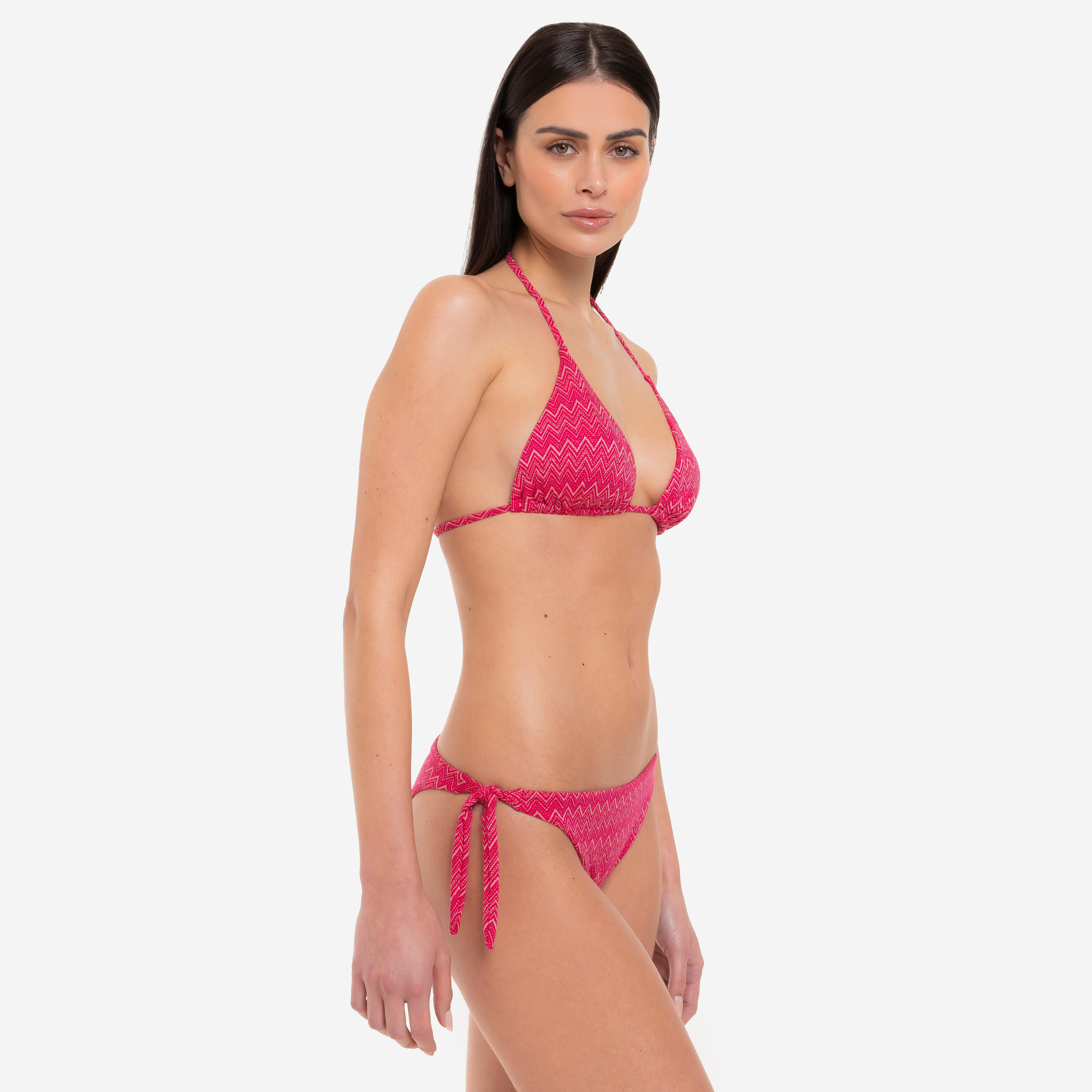 Bikini donna triangolo + slip fantasia zig-zag lurex rosa - Le Blu 3/8