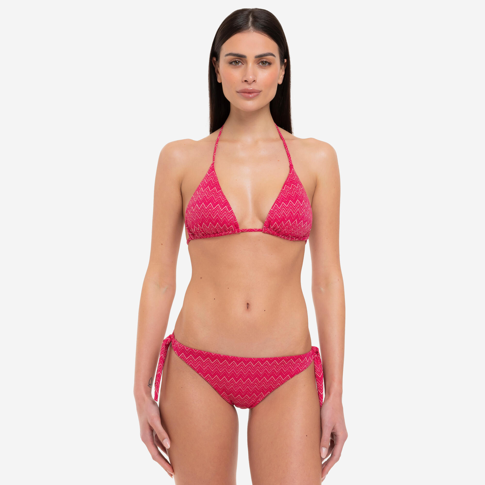 LE BLU Bikini donna triangolo + slip fantasia zig-zag lurex rosa - Le Blu