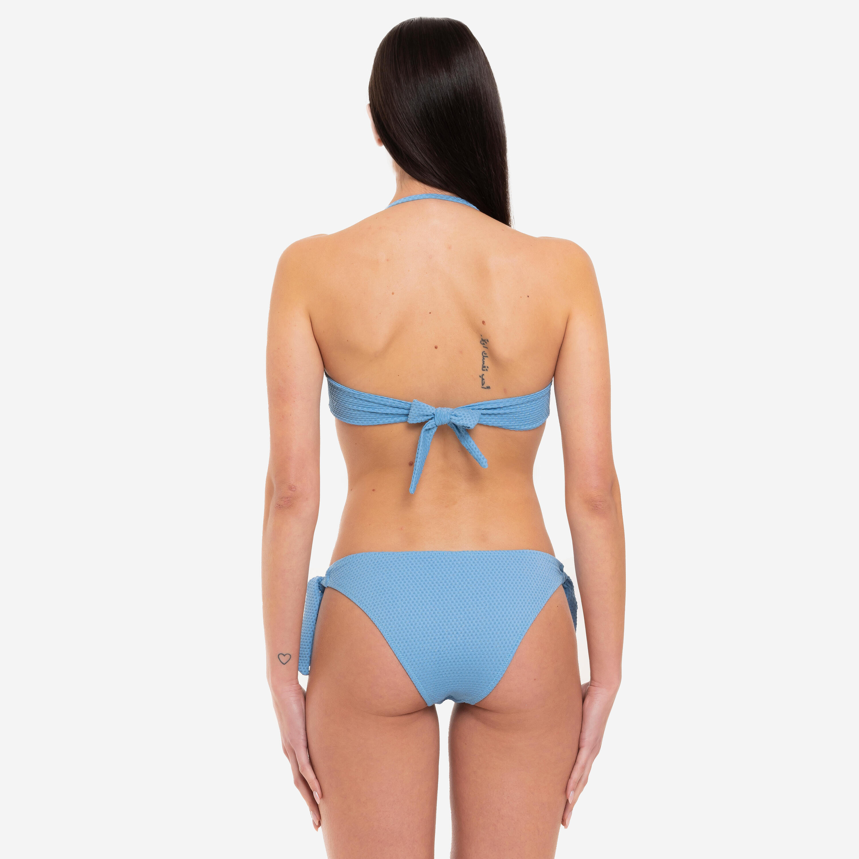 Bikini donna top fascia + slip fantasia pois lurex azzurro - Le Blu 7/7