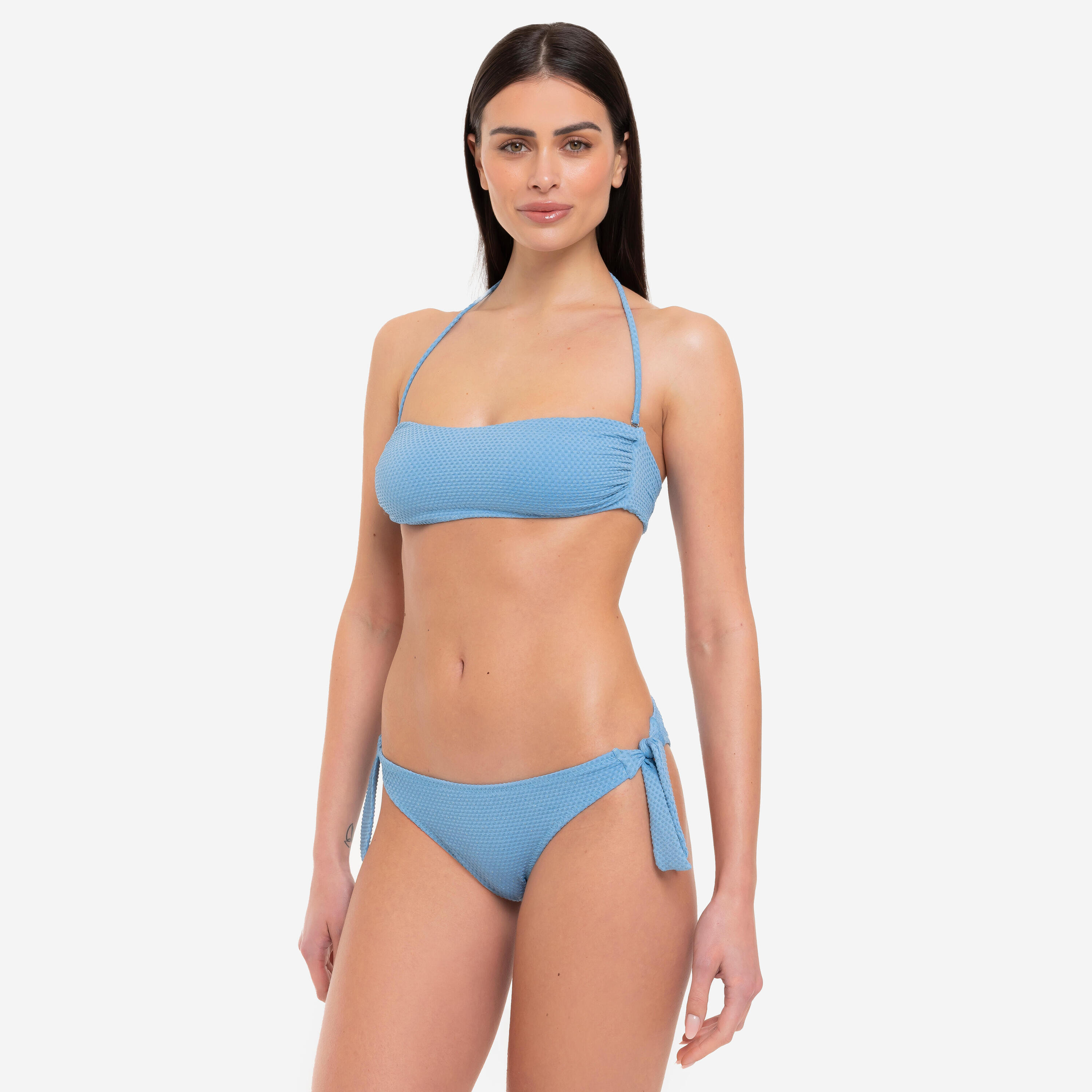 Bikini donna top fascia + slip fantasia pois lurex azzurro - Le Blu 3/7