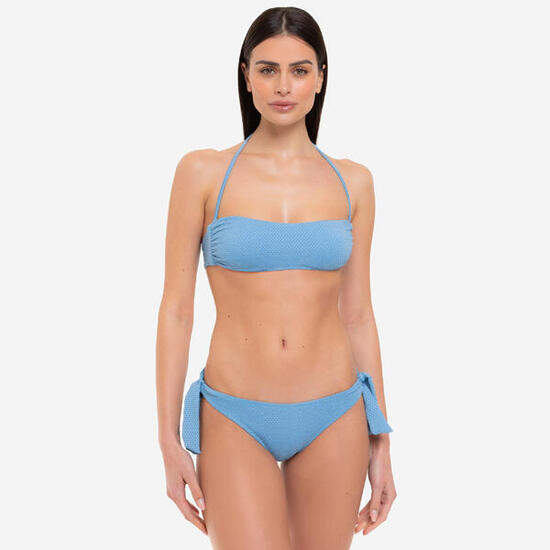 Bikini donna top fascia + slip fantasia pois lurex azzurro - Le Blu