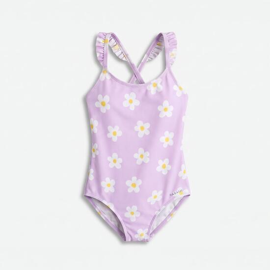 Maillot de bain 1 pièce natation loisirs fille, Lila marguerite violet