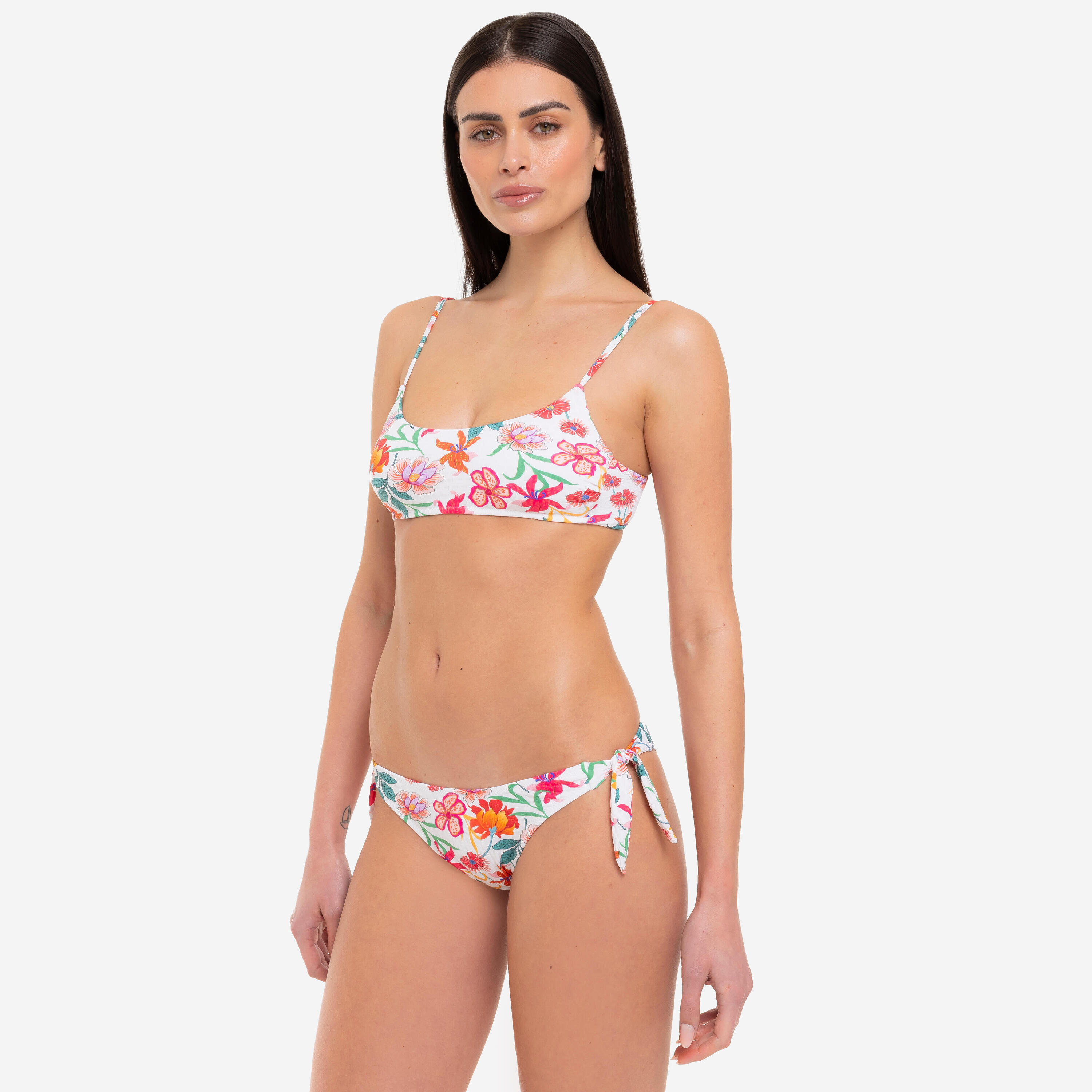 Bikini donna fascia + slip bianco jacquard a fiori Le Blu 3/8