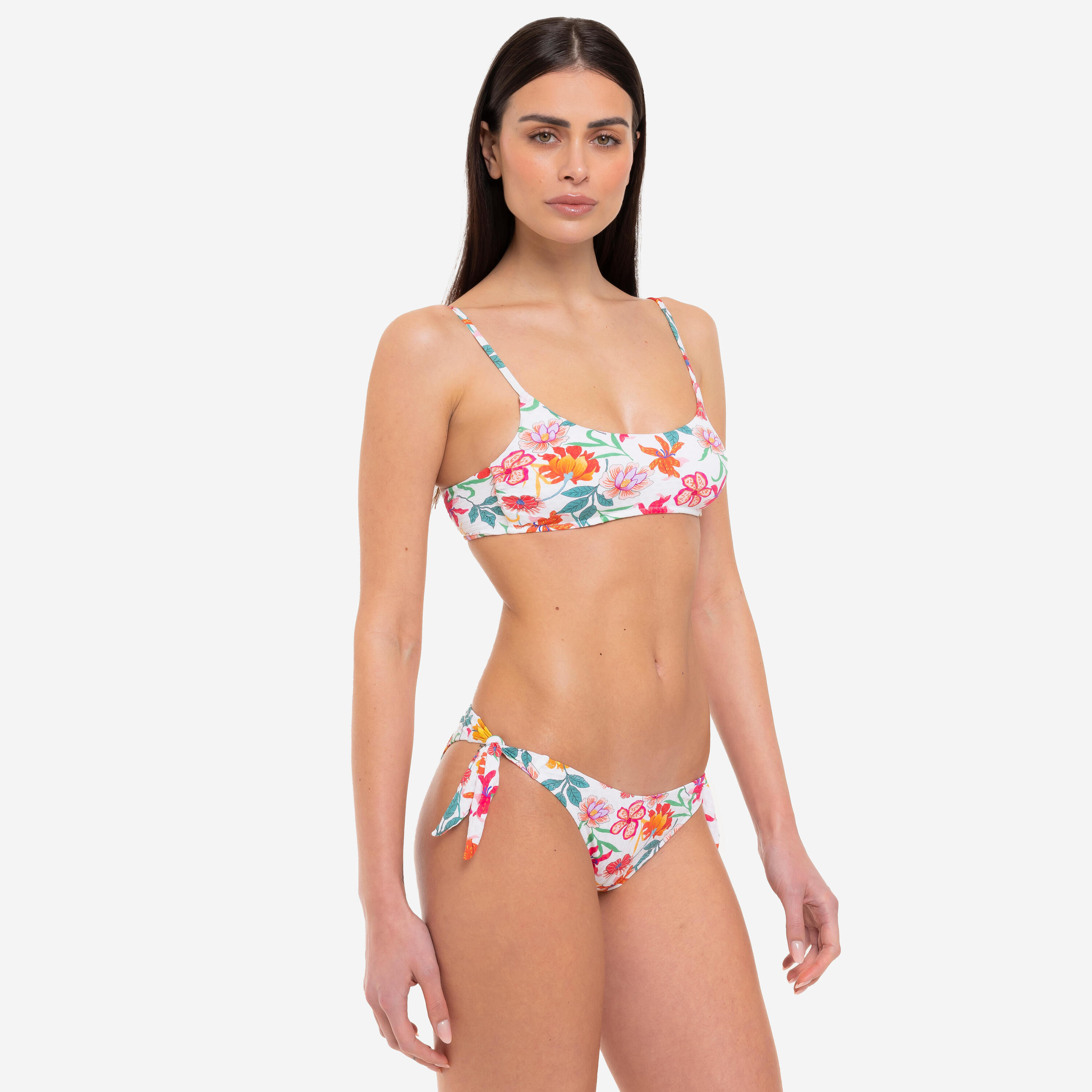Bikini donna fascia + slip bianco jacquard a fiori Le Blu 2/8