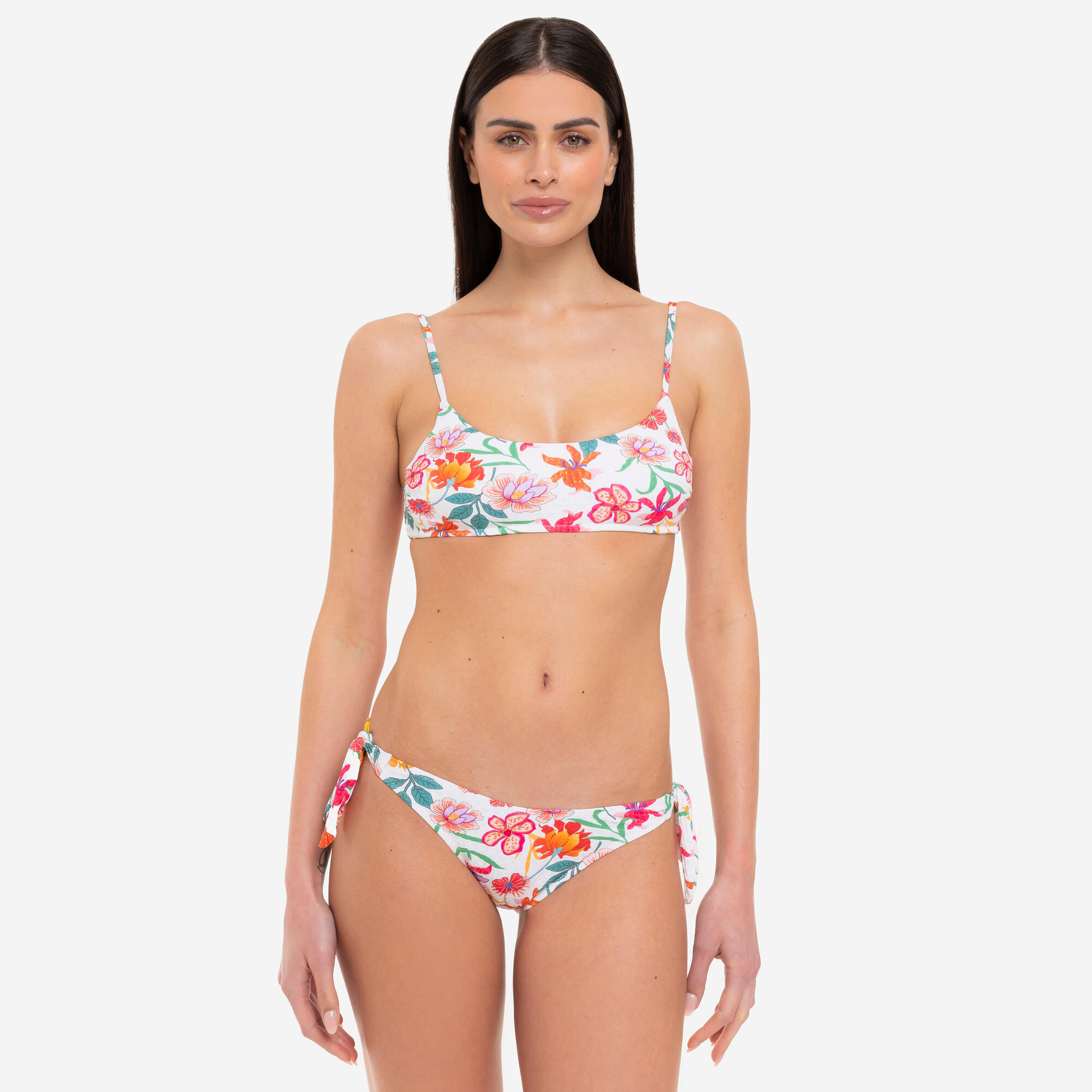 LE BLU Bikini donna fascia + slip bianco jacquard a fiori Le Blu