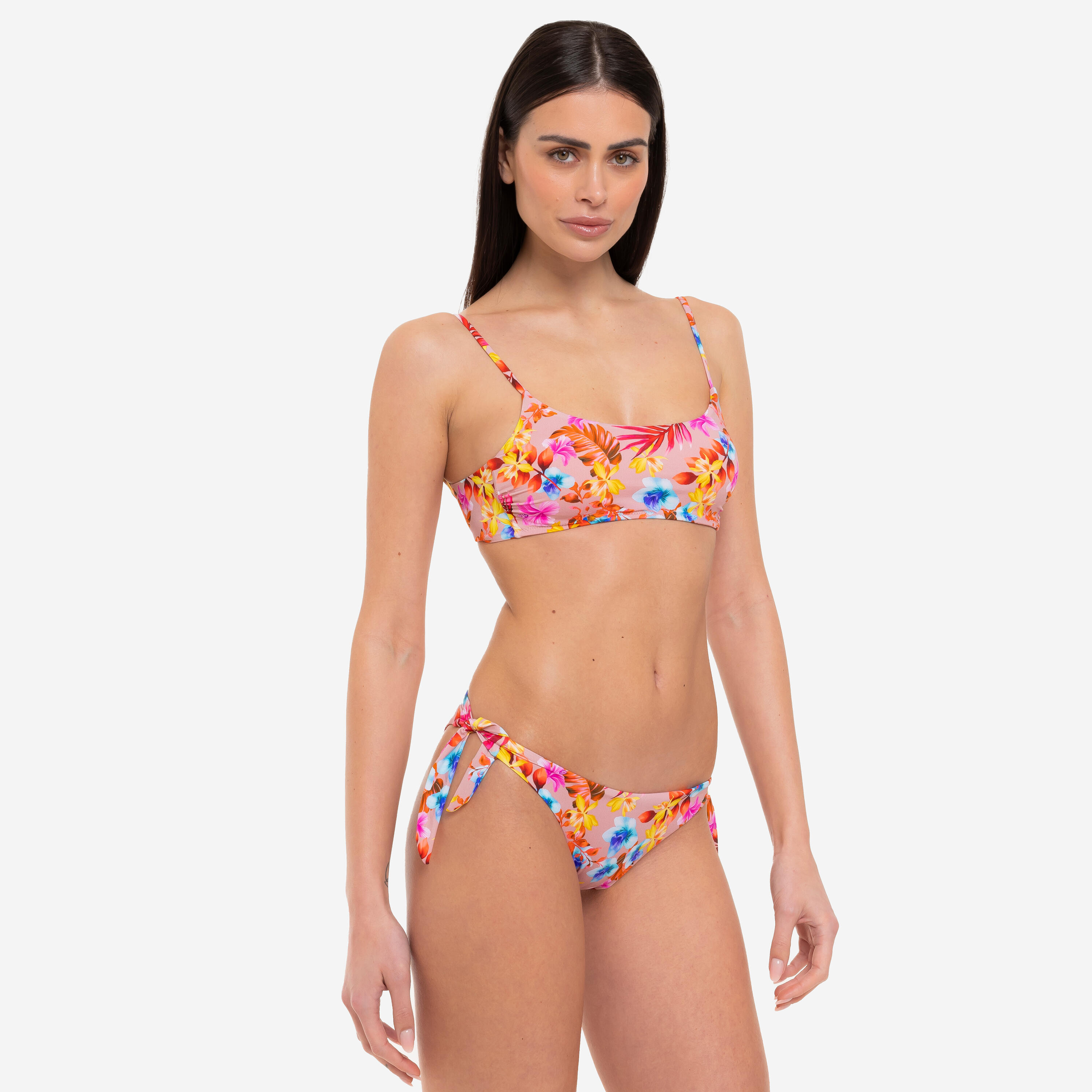 Bikini donna fascia + slip microfibra a fiori - Le Blu 2/9