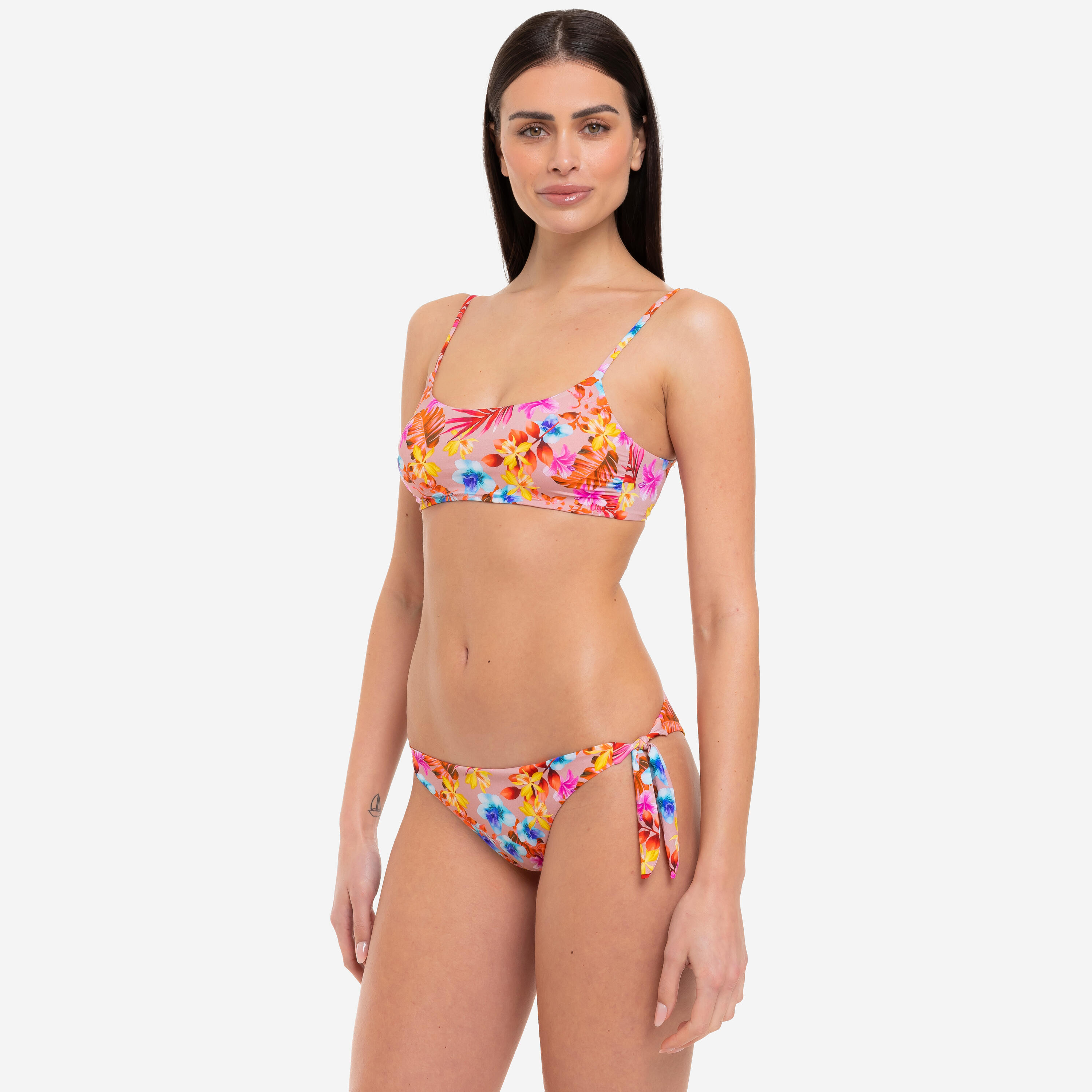 Bikini donna fascia + slip microfibra a fiori - Le Blu 3/9