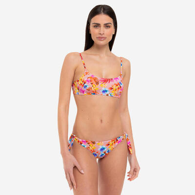 Bikini donna fascia + slip microfibra a fiori - Le Blu