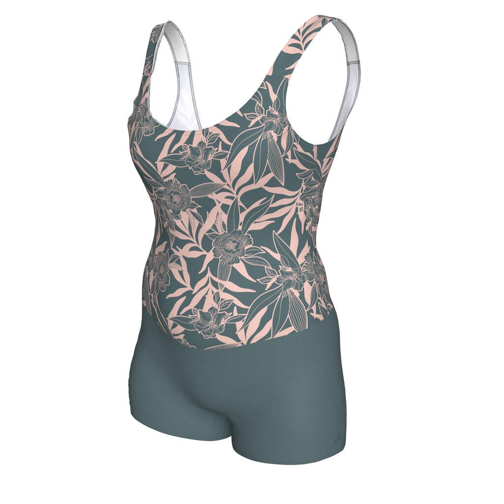 Maillot de bain 1 pièce shorty natation femme, Dova dori kaki