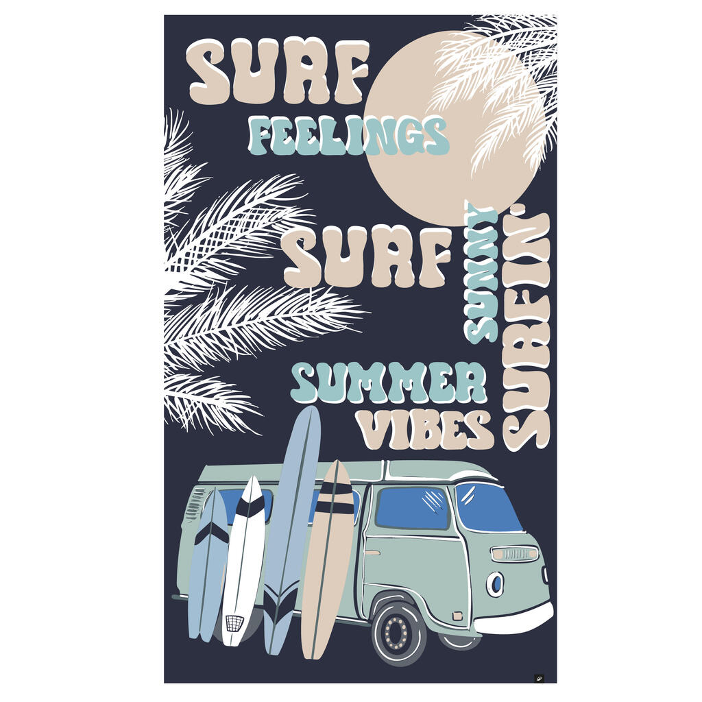 Serviette de plage taille L 145 x 85 cm, imprimé vibes bleu foncé
