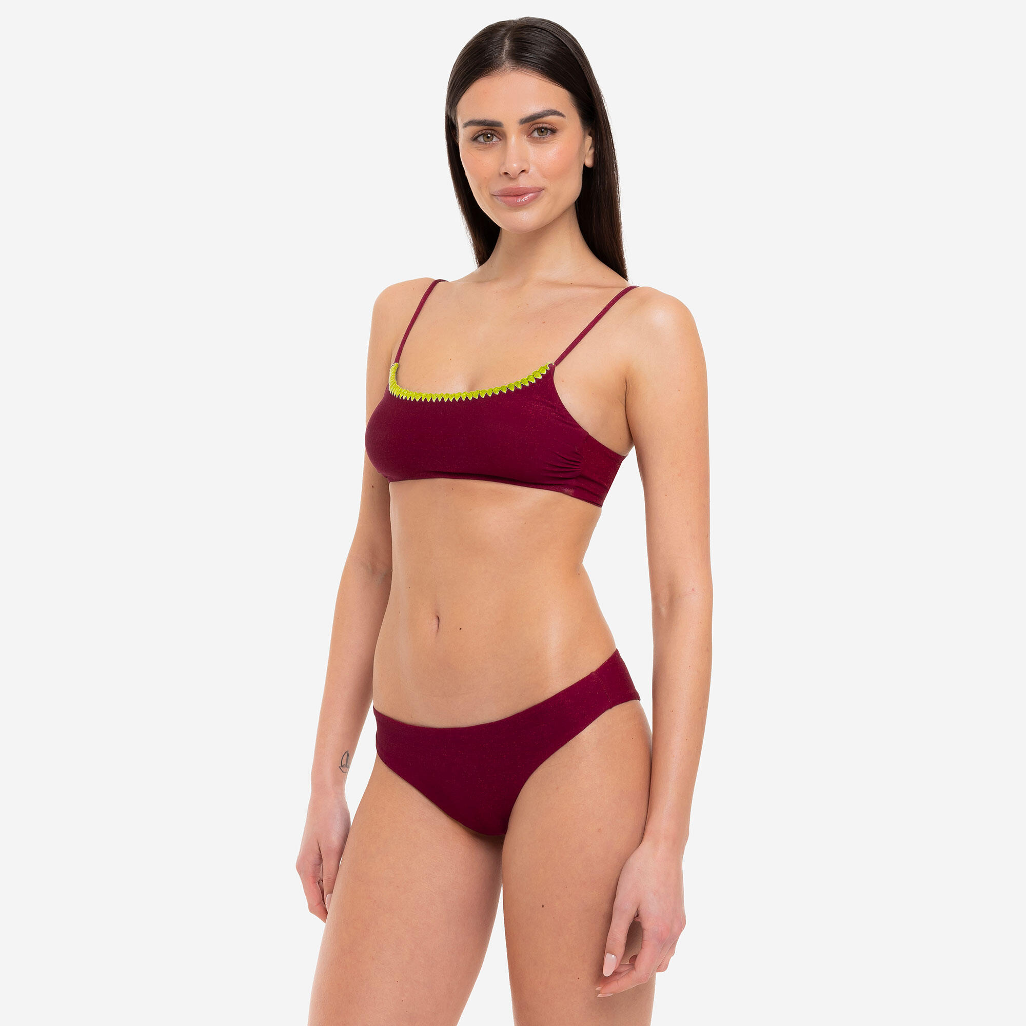 Bikini donna fascia + slip brasiliano lurex bordeaux - Le Blu 3/10