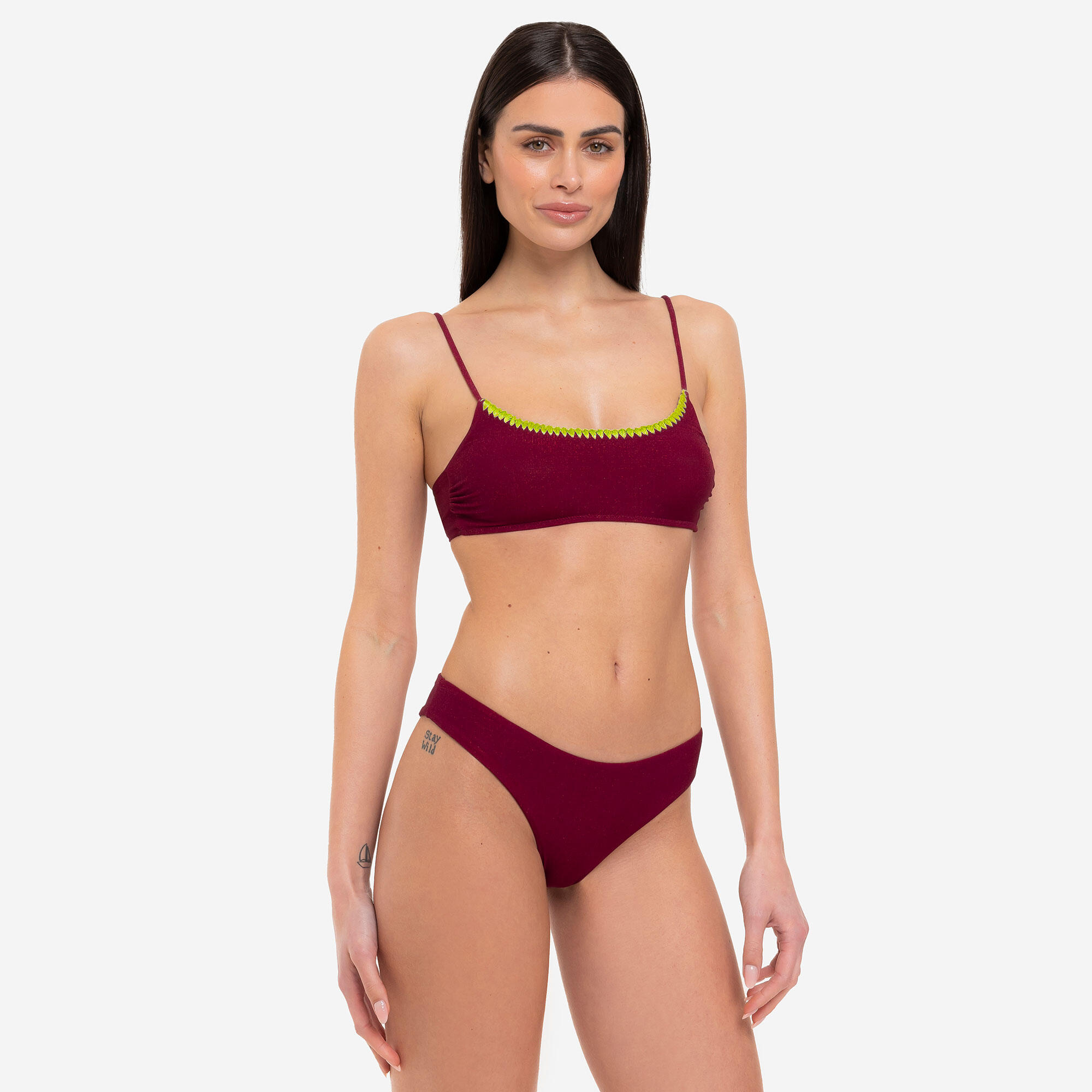 Bikini donna fascia + slip brasiliano lurex bordeaux - Le Blu 2/10
