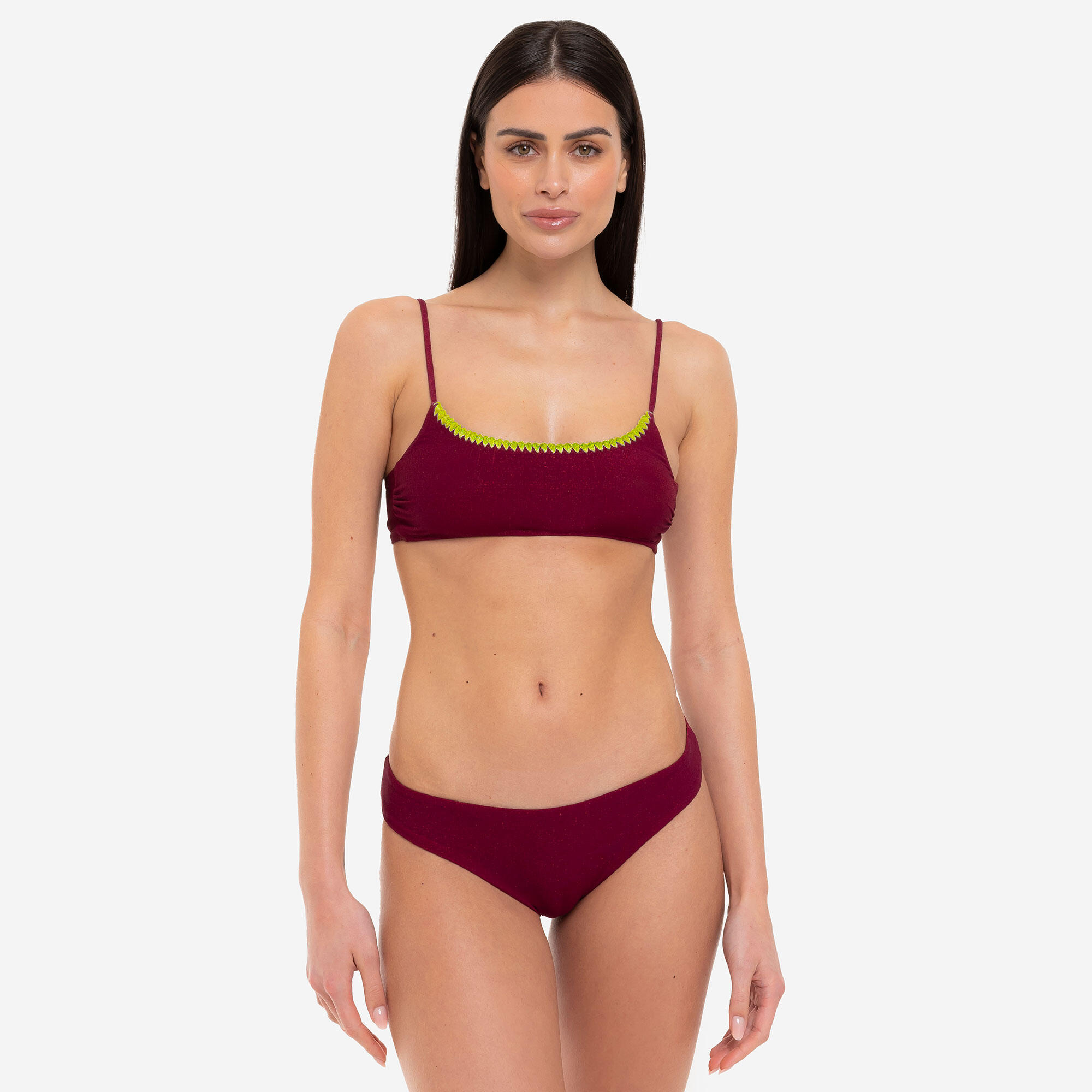 LE BLU Bikini donna fascia + slip brasiliano lurex bordeaux - Le Blu