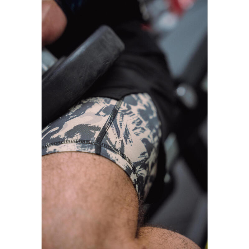 Pantalon scurt de fitness 2 în 1 respirant, buzunar cu fermoar, Negru Bărbați