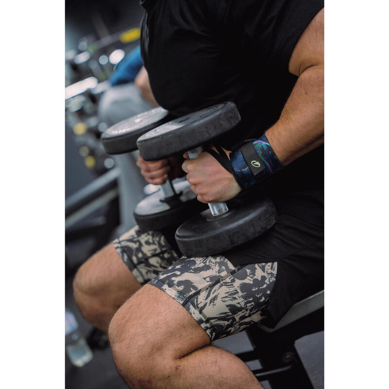 Pantalon scurt de fitness 2 în 1 respirant, buzunar cu fermoar, Negru Bărbați