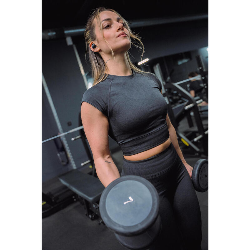 Kadın Dikişsiz Crop Top - Kas Geliştirme - Siyah