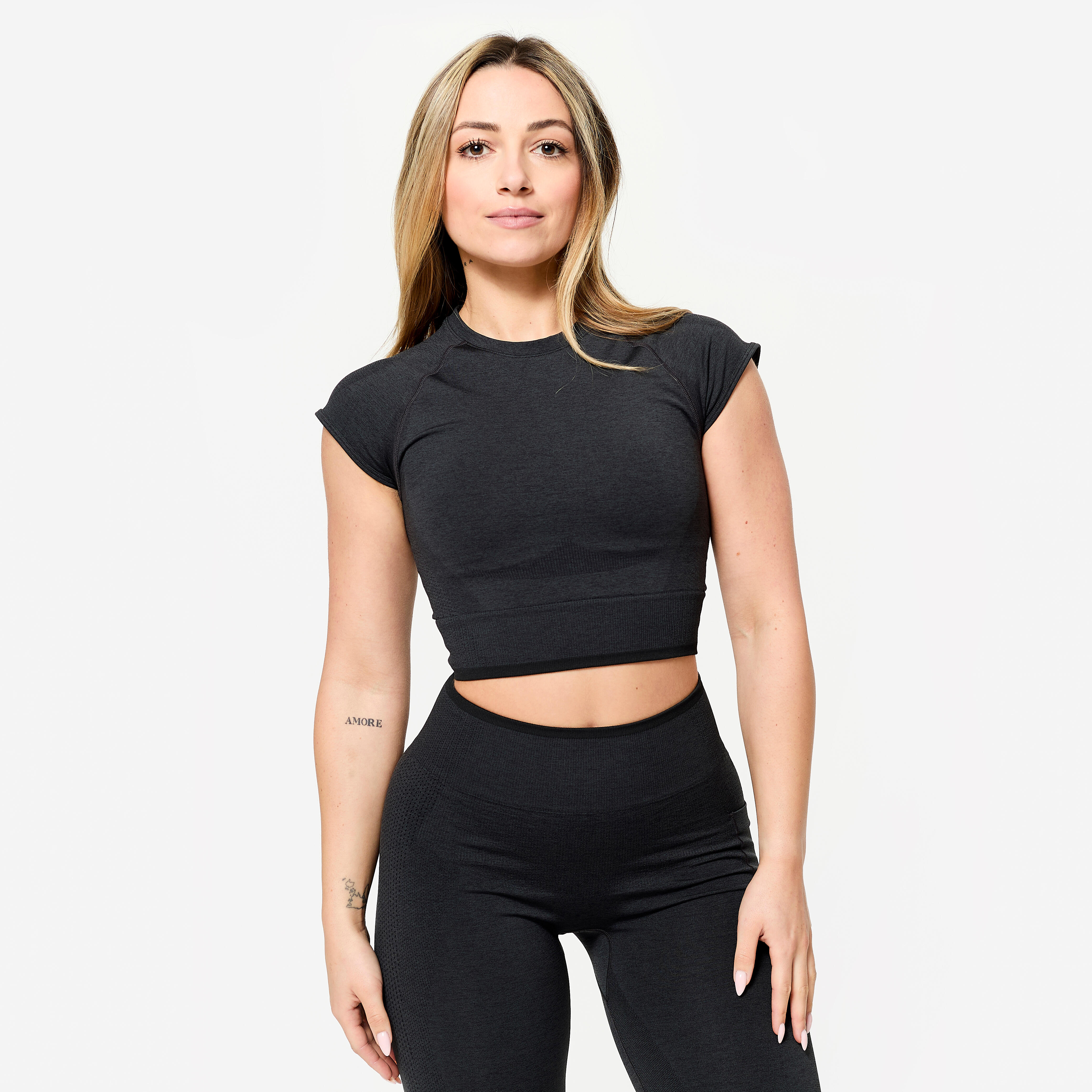 Women's Seamless Weight Training Crop Top - Black image