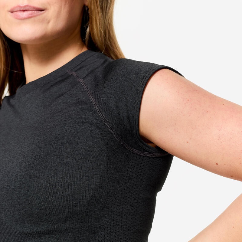Kadın Dikişsiz Crop Top - Kas Geliştirme - Siyah