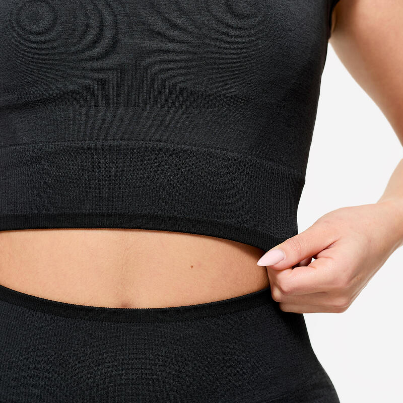 Kadın Dikişsiz Crop Top - Kas Geliştirme - Siyah