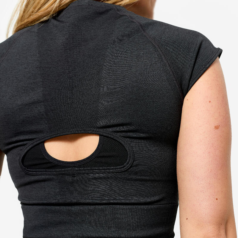 Crop top seamless Bodybuilding Negru Damă