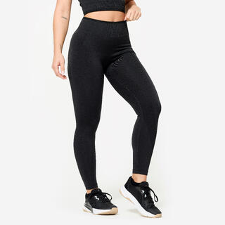 DOMYOS Leggings donna palestra senza cuciture vita alta traspiranti con tasca neri
