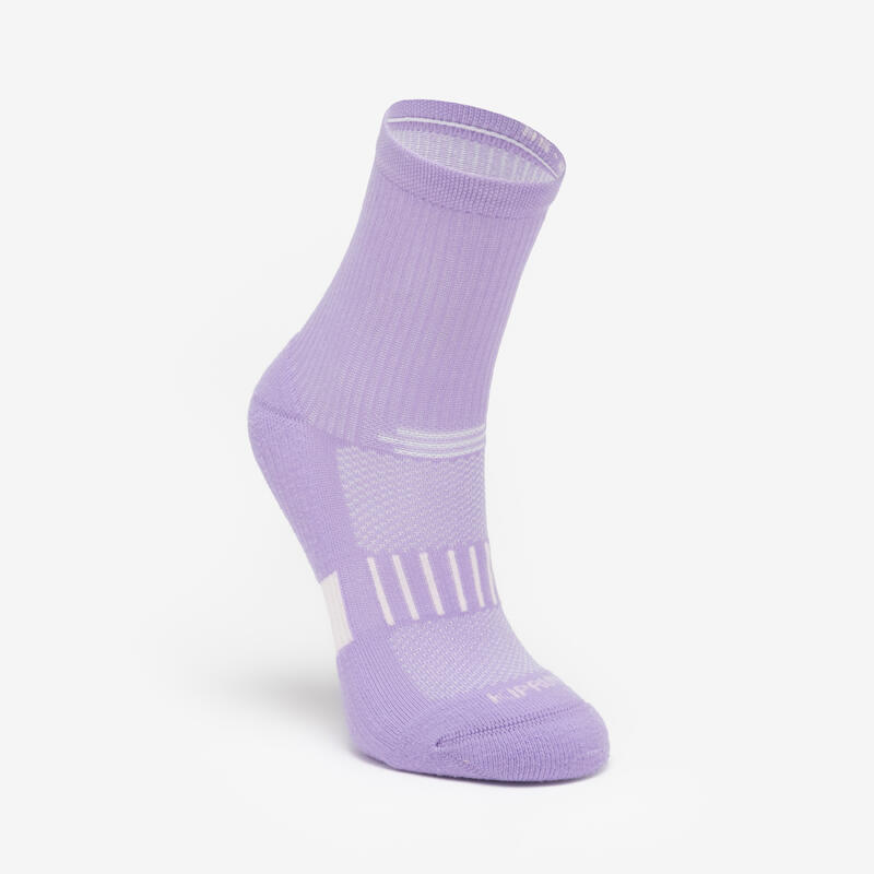 Lotx2 de chaussettes running confort enfant - kiprun 500 mid mauve et rayé lilas